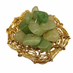 Χρυσό ασημί μέταλλο πλεχτό πράσινη αβεντουρίνη - Gold silver plated metal knitwear green aventurine