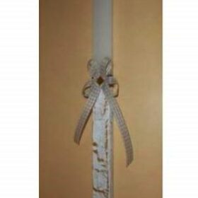 χειροποίητη ρετρό λαμπάδα κρακελέ λευκό χρυσό καρώ κορδέλα οικολογικό κουτί