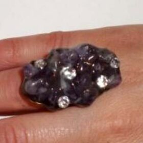 σφυρήλατος μπρούτζος αρζαντό αμέθυστος κρυστάλλινα στρας υγρό γυαλί 4 Χ 2,5 εκ