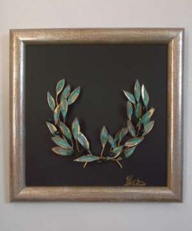 Χειροποίητος πίνακας στεφάνι ελιάς κορνίζα handmade board metall olive wreath