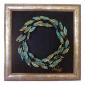 πίνακας διακοσμητικό τοίχου μπρούτζινο στεφάνι μπλε οξείδωση