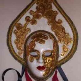 χειροποίητη μάσκα βενετσιάνικη με φύλλα χρυσού 37 Χ 26-benetian mask gold leaf 37 X 26 handmade