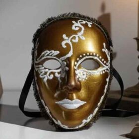 μάσκα χειροποίητη μπρούτζινο χρώμα άσπρα σχέδια 16 Χ 11