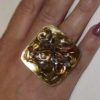 δαχτυλίδι μπρούτζος τετράγωνο υγρό γυαλί με μεταλλικά κομμάτια αρζαντό χαλκό μπρούτζο 3,5