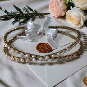 στέφανα γάμου χειροποίητα χρυσά με πέρλα wedding crown gold white pearl