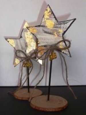 Χειροποίητα Διακοσμητικά Αστέρι Σε Κορμό Δέντρου Ντεκαπέ Πατίνα Με Φύλο Χρυσού