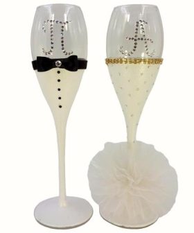 Ποτήρια σαμπάνιας γάμου γαμπρός νύφη μονογράμματα wedding champagne glasses monogram bride groom