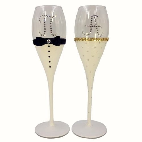 Ποτήρια σαμπάνιας γάμου γαμπρός νύφη μονογράμματα wedding champagne glasses monogram bride groom