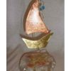 Καραβάκι χαλκός μπρούτζος βότσαλο υγρό γυαλί με κοχύλια και φύλλα χρυσού 20 Χ 11