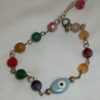 Χειροποίητο βραχιόλι ροζάριο με πολύχρωμους ημιπολύτιμους λίθους αχάτη Γαλάζιο κεραμικό ματάκι