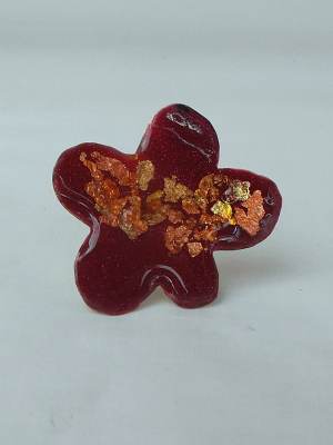 Δαχτυλίδι ορειχάλκινο λουλούδι σμάλτο φύλλα χρυσού υγρό γυαλί 5 Χ 4.50 εκ
