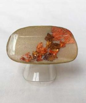 Δαχτυλίδι ορειχάλκινο σμάλτο φύλλα χρυσού υγρό γυαλί 4.50 Χ 2.50