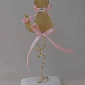 χειροποίητη μπομπονιέρα μεταλλική γάτα στρας σε βότσαλο