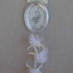 Μπομπονιέρα καδράκι τοίχου ανάγλυφο λουλούδι κρακελέ με φύλλα μετάλλου