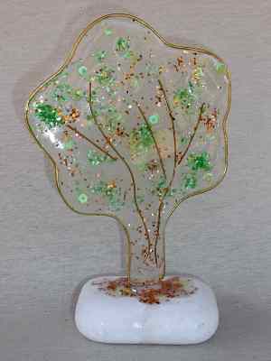 Χειροποίητο διακοσμητικό δέντρο ζωής ορειχάλκινο σύρμα με κρυσταλλάκια και χάντρες σε υγρό γυαλί