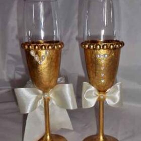 ποτήρια σαμπάνιας γάμου vintage με μεταλλικό φύλλο χρυσό κρακελέ πατίνα