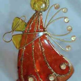 Χειροποίητο διακοσμητικό αγγελάκι από μέταλλο μπρούτζο υγρό γυαλί βιτρώ χρωματισμένο με σμάλτο στρας γυαλί 18 Χ 14 εκ.συνοδεύετε με ηλεκτρονικό ρεσώ