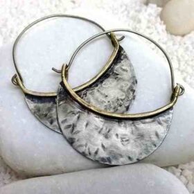 Χειροποίητα σκουλαρίκια αρχαιοελληνικό στυλ σφυρήλατος αλπακά μισός κύκλος με μπρούτζο