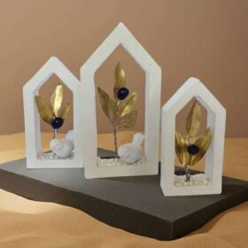 σετ διακοσμητικά σπιτάκια κλαδί ελιάς περιστέρι