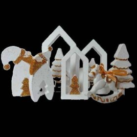 χριστουγεννιάτικο διακοσμητικό χωριό λευκό με χρυσό γκλίτερ