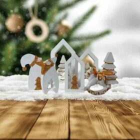 χριστουγεννιάτικο διακοσμητικό χωριό λευκό με χρυσό γκλίτερ