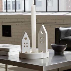 κηροπήγιο διακοσμητικό χώρου με σπίτια