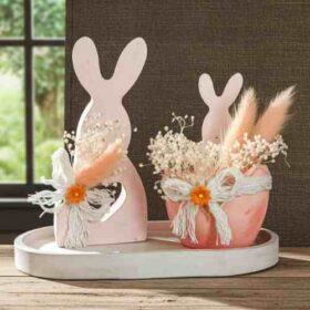 πασχαλινό σετ λαγοί λουλούδια αποξηραμένα οβάλ δίσκος